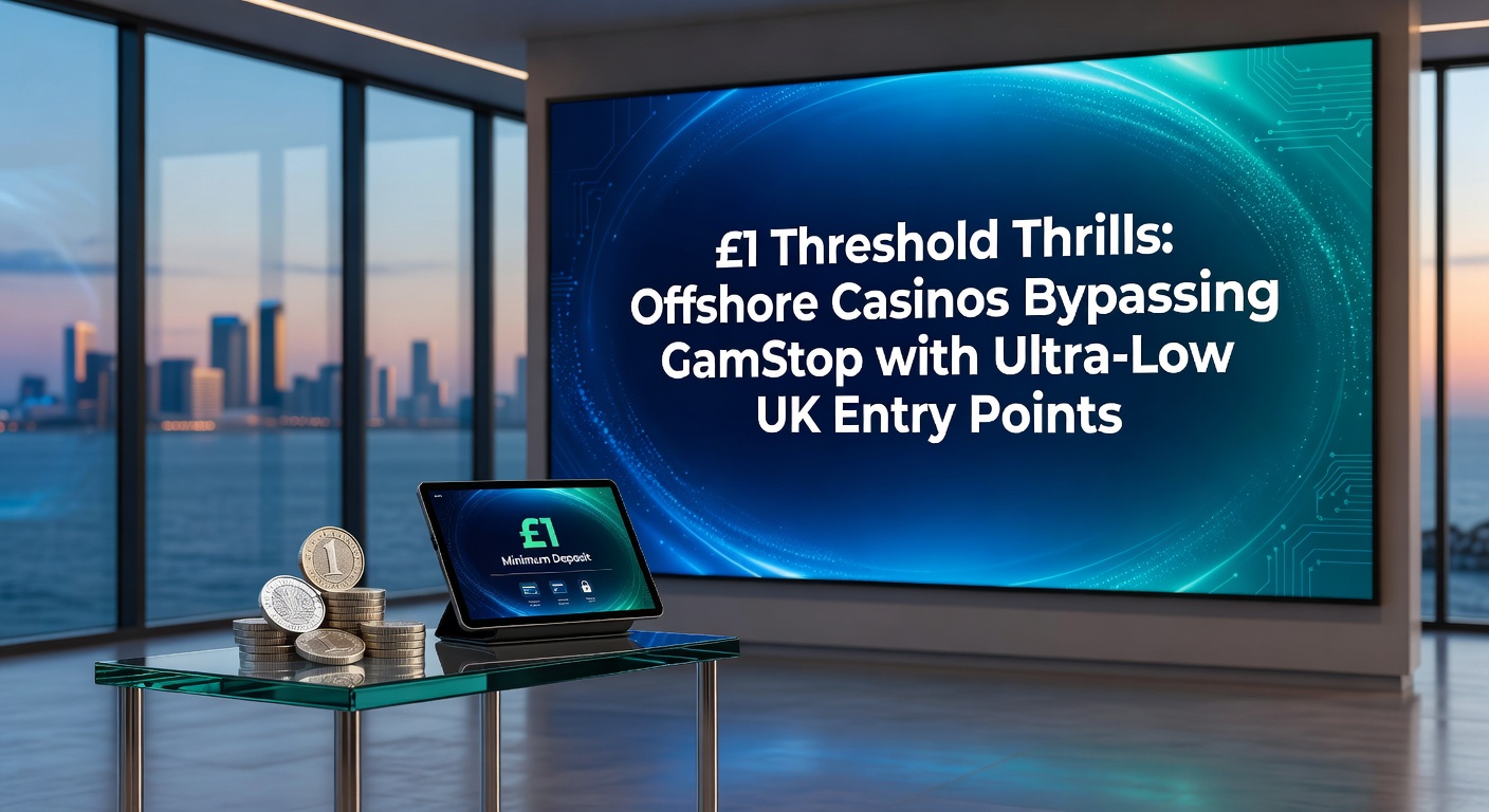 Close-up of mobile screen showing £1 deposit confirmation on an offshore casino app, with slot reels spinning in background