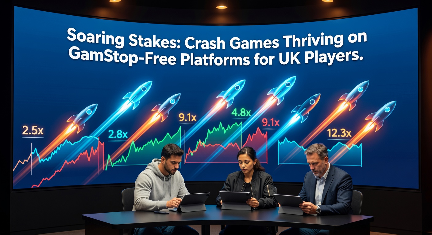 Screenshot of a bustling crash game lobby on a GamStop-free platform, showing live multipliers, player bets, and chat activity