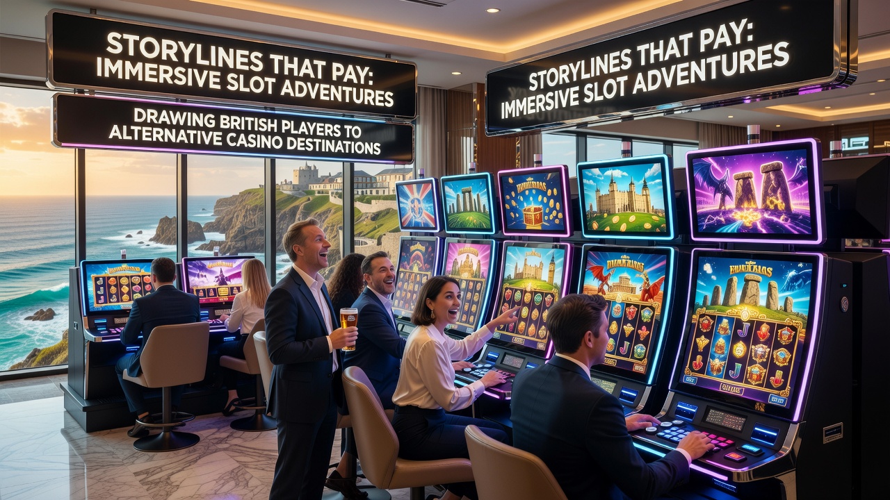 Players engaging with storyline slot adventures on mobile devices at an offshore casino destination