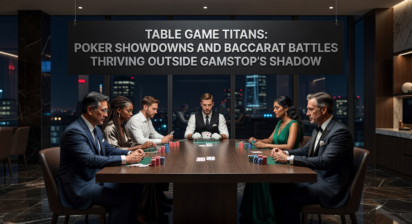Baccarat battle unfolding with cards dealt on a sleek live dealer table, chips stacking high in a non-GamStop online casino