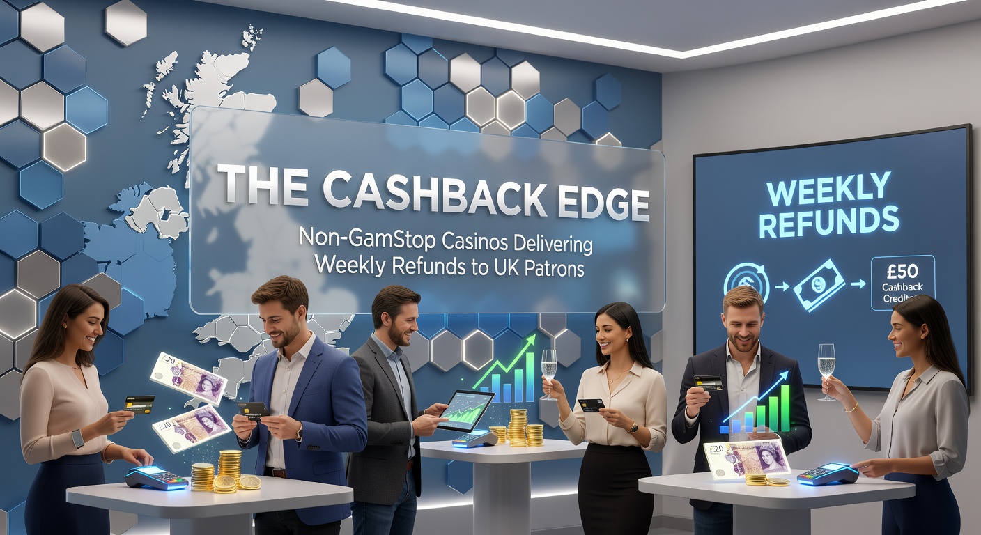 Infographic-style image showing a calendar week with cashback percentages stacking up, alongside UK flag and offshore casino icons representing seamless refunds