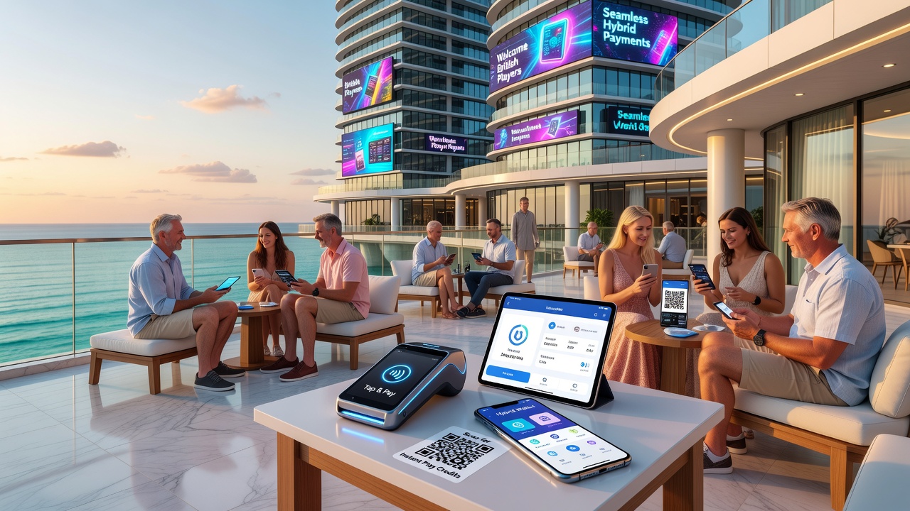 Illustration of interconnected payment flows in offshore casinos using multiple financial technologies